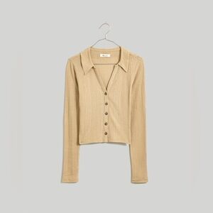 Madewell Variegated Rib V-Neck Polo Shirt in Drill Khaki